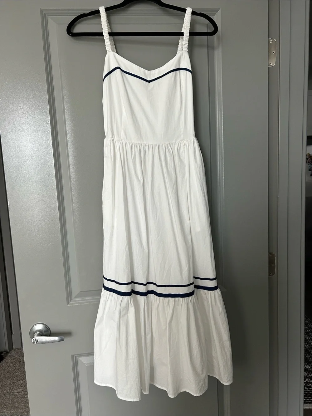 J. Crew White Midi Sundress with Navy Trim